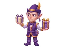 The elf holding two wrapped gifts